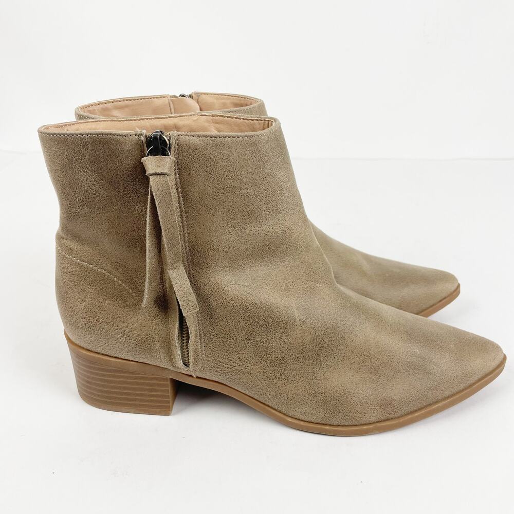 Journee Womens Ankle Boots Size 10 Tan Faux Leather Pointed Toe Zip NWOT